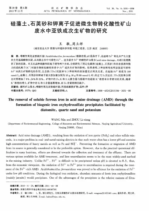 硅藻土、石英砂和钾离子促进微生物转化酸性矿山废水中亚铁成次生矿物的研究
