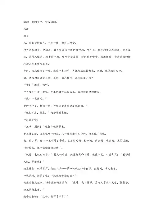 胡炎《风语》阅读练习及答案解析