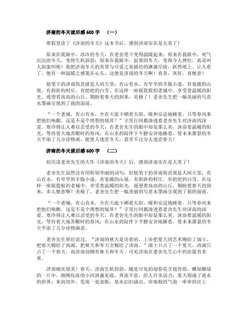 济南的冬天读后感600字初中作文
