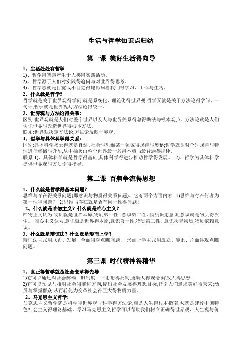 高中政治生活与哲学知识点归纳