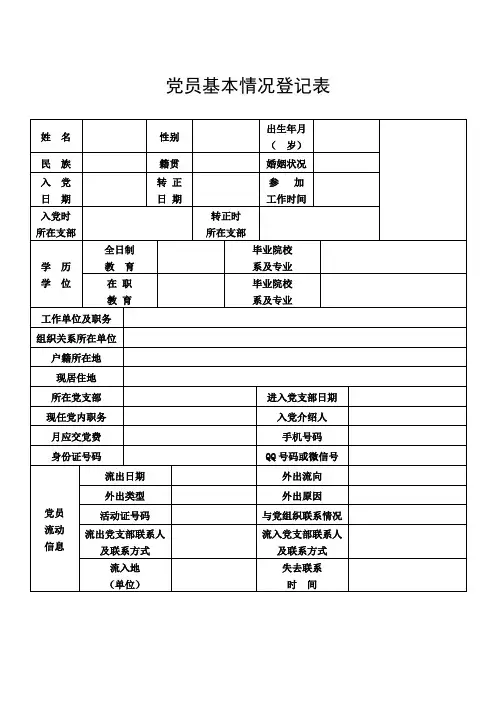 党员个人基本情况登记表