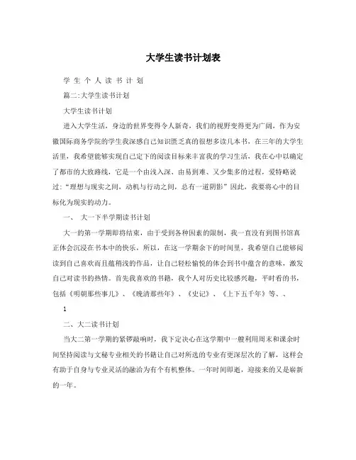 大学生读书计划表