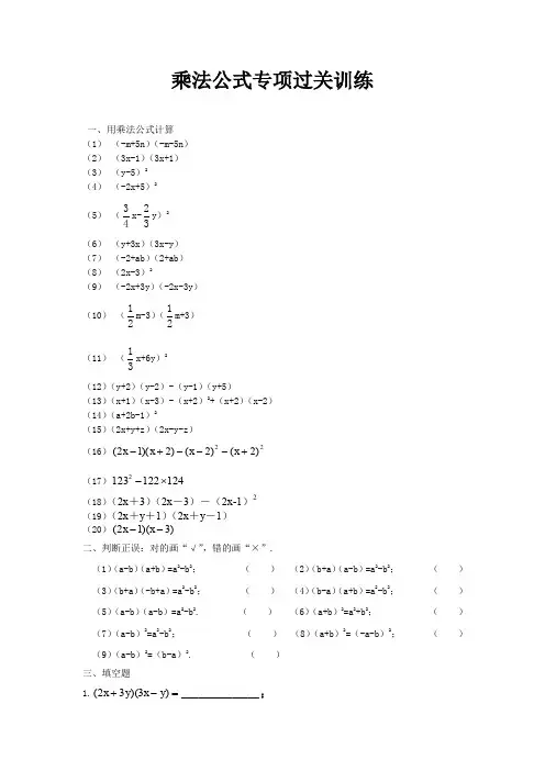 乘法公式专项过关训练 (2)