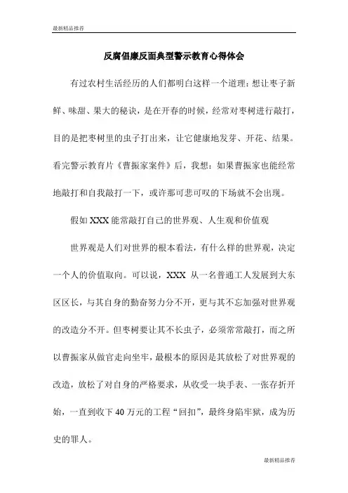 反腐倡廉反面典型警示教育心得体会_精品