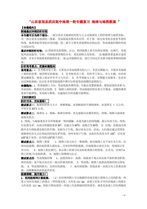 山东省冠县高中地理一轮专题复习 地球与地图教案