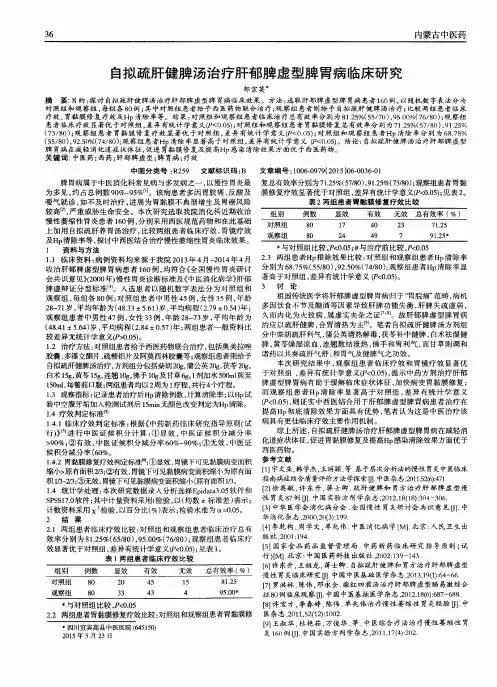 自拟疏肝健脾汤治疗肝郁脾虚型脾胃病临床研究