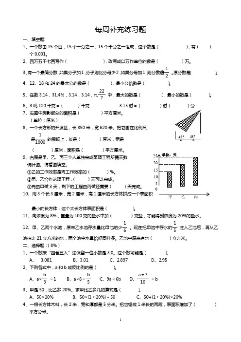 六年级数学毕业每周补充练习题