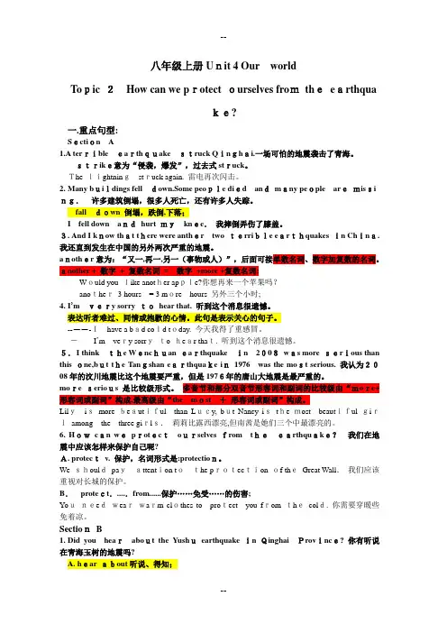 秋季仁爱英语八年级上册Unit4topic2重点知识点总结及练习