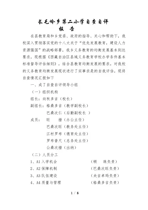 义务教育初步均衡发展自查自评报告