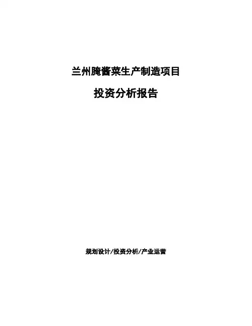 兰州腌酱菜生产制造项目投资分析报告