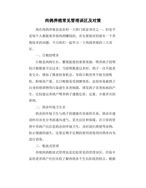肉鸽养殖常见管理误区及对策