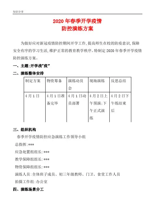 中学2020年春季开学疫情防控演练方案【2020年新冠疫情专题】