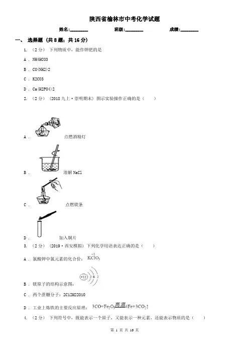 陕西省榆林市中考化学试题
