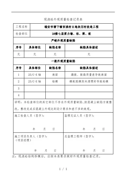 现浇砼外观质量检查记录表