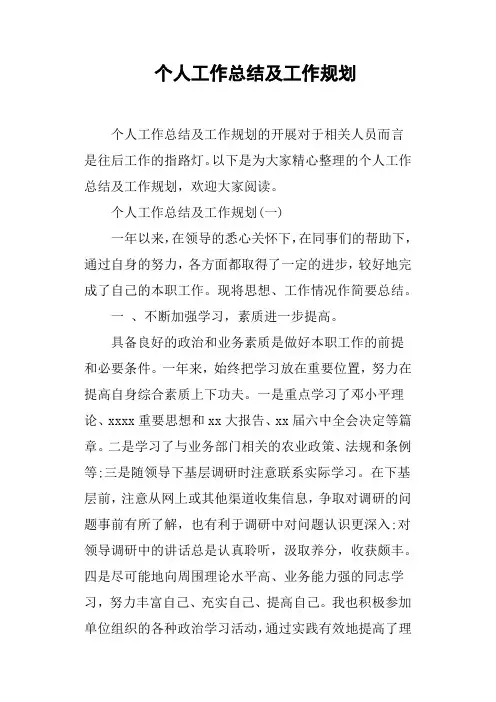 个人工作总结及工作规划