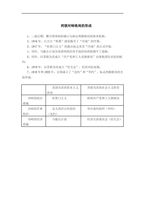 两极对峙格局的形成