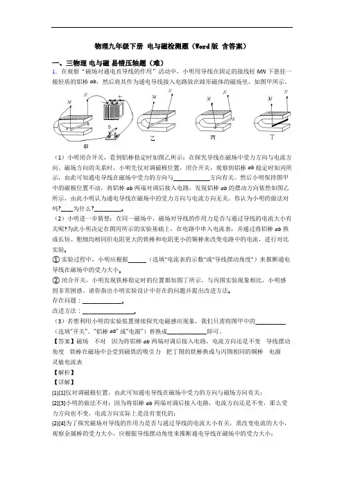 物理九年级下册 电与磁检测题(Word版 含答案)