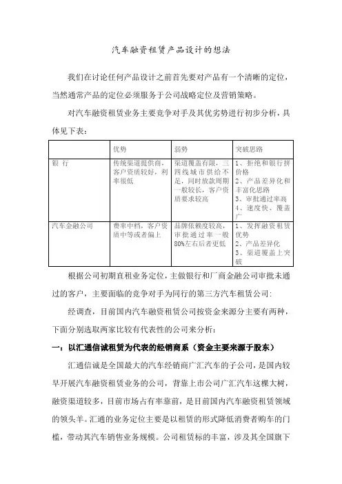 汽车融资租赁产品设计