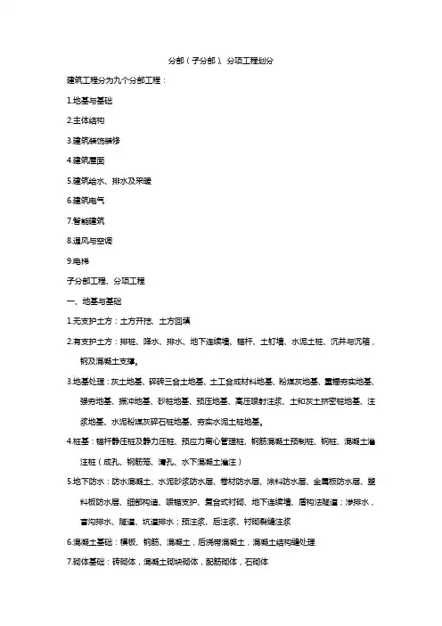 工程资料--分部(子分部)、分项工程划分
