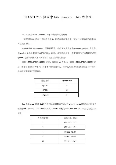 TD-SCDMA协议中bit、symbol、chip的含义