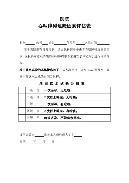 吞咽障碍危险因素评估表