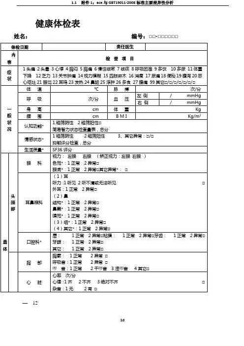健康体检表(范本)