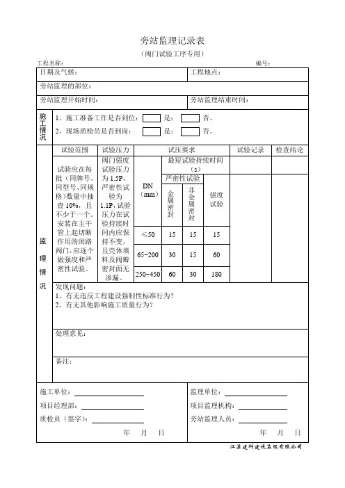 阀门试验旁站监理