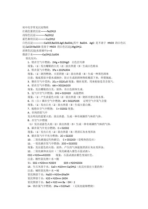 初中化学常见沉淀物质