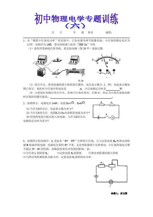 初中物理电学专题训练(六)