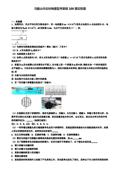 马鞍山市名校物理高考易错100题实验题