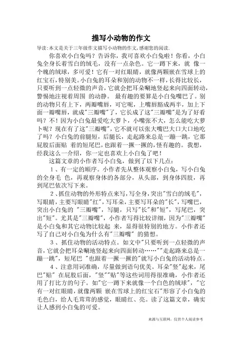 描写小动物的作文_三年级作文