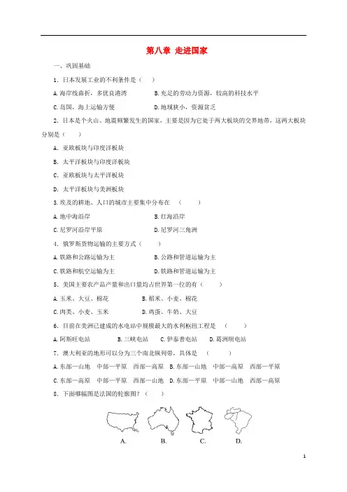七年级地理下册第八章走近国家复习练习(新版)湘教版