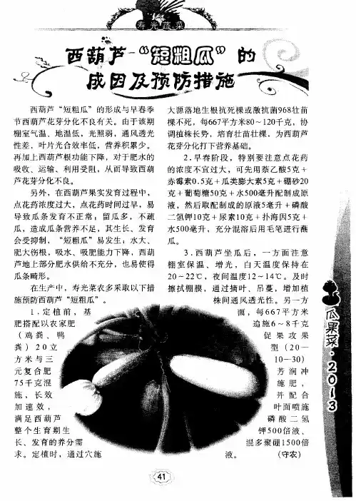 西葫芦“短粗瓜”的成因及预防措施