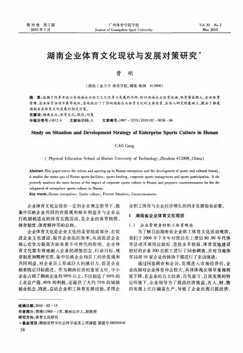 湖南企业体育文化现状与发展对策研究