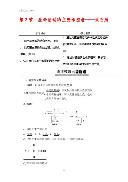 人教版生物必修一讲义：第2章+第2节 生命活动的主要承担者——蛋白质+Word版含答案