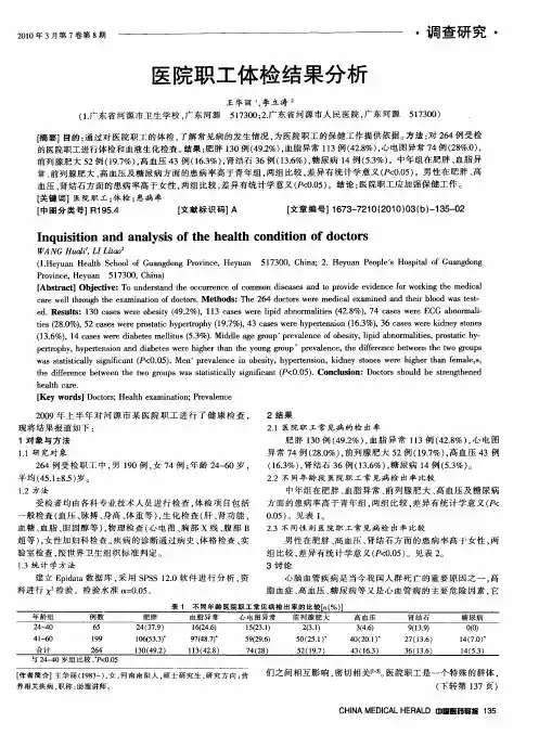医院职工体检结果分析