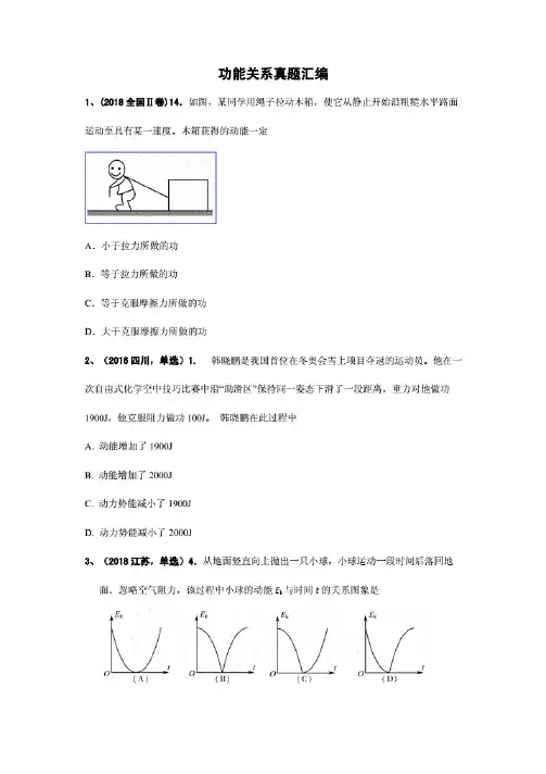 2019年历年高考真题汇编之功能关系