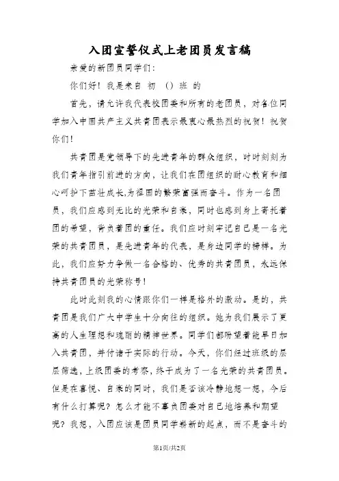 入团宣誓仪式上老团员发言稿