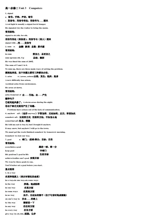 高一必修二Unit 3  Computers