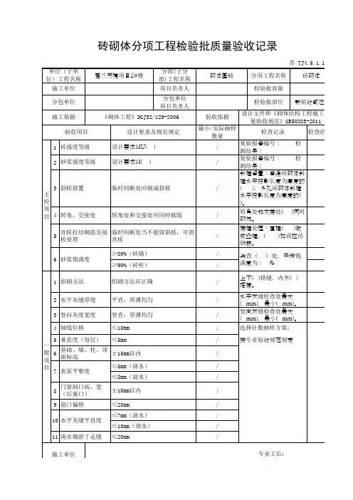 砖砌体检验批