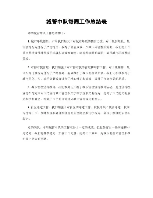 城管中队每周工作总结表