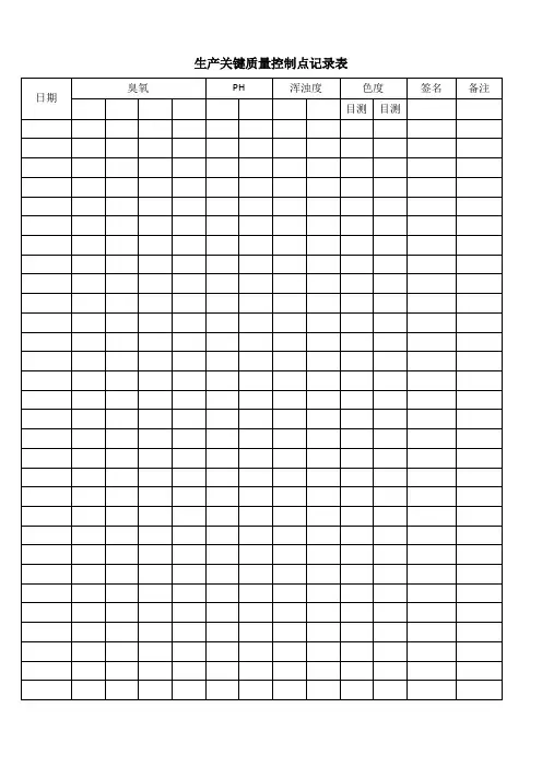生产关键质量控制点记录表(饮用水)