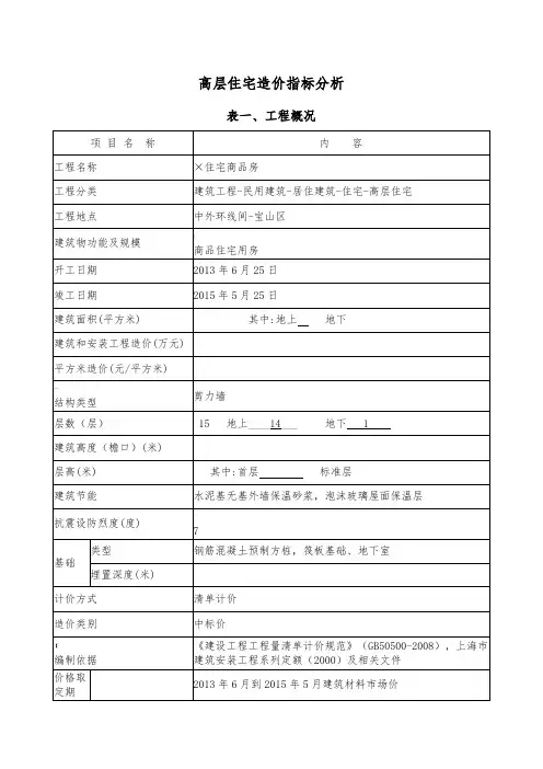 高层住宅造价指标分析资料