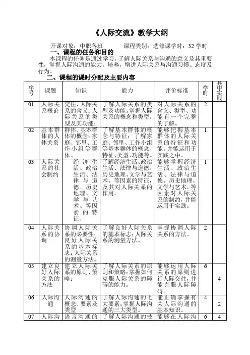 人际交流教学大纲
