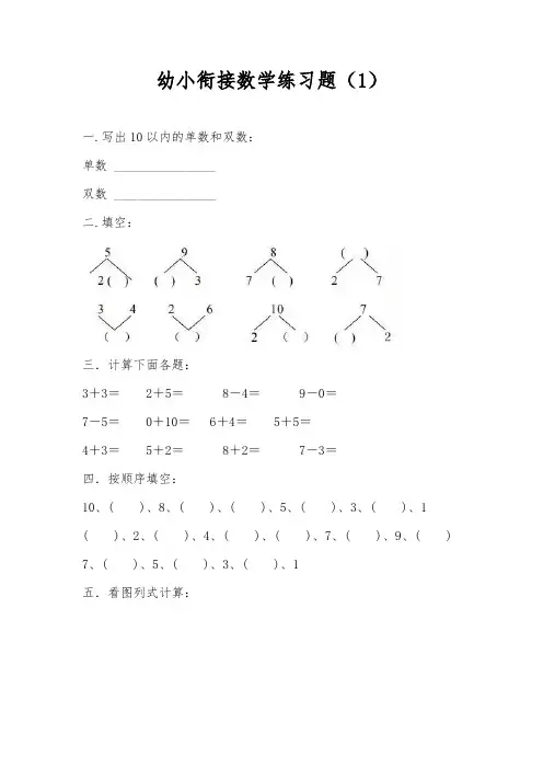 幼小衔接数学练习题(5套)