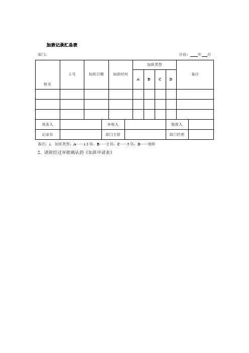 加班记录汇总表格式