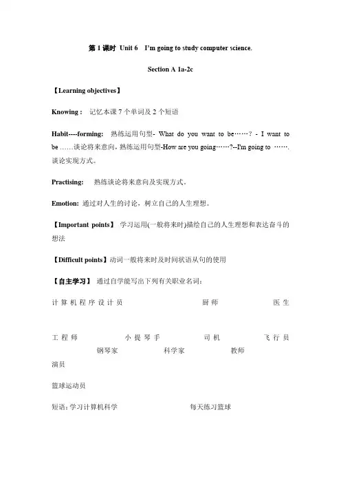 第1课时 Unit 6  I’m going to study computer science.