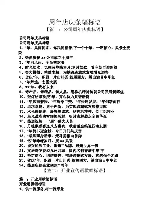 口号标语之周年店庆条幅标语