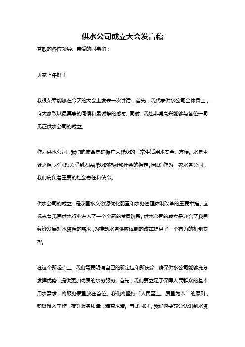 供水公司成立大会发言稿