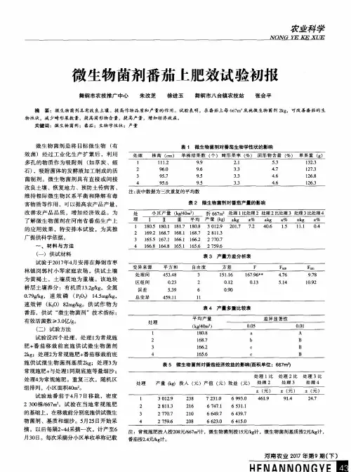 微生物菌剂番茄上肥效试验初报